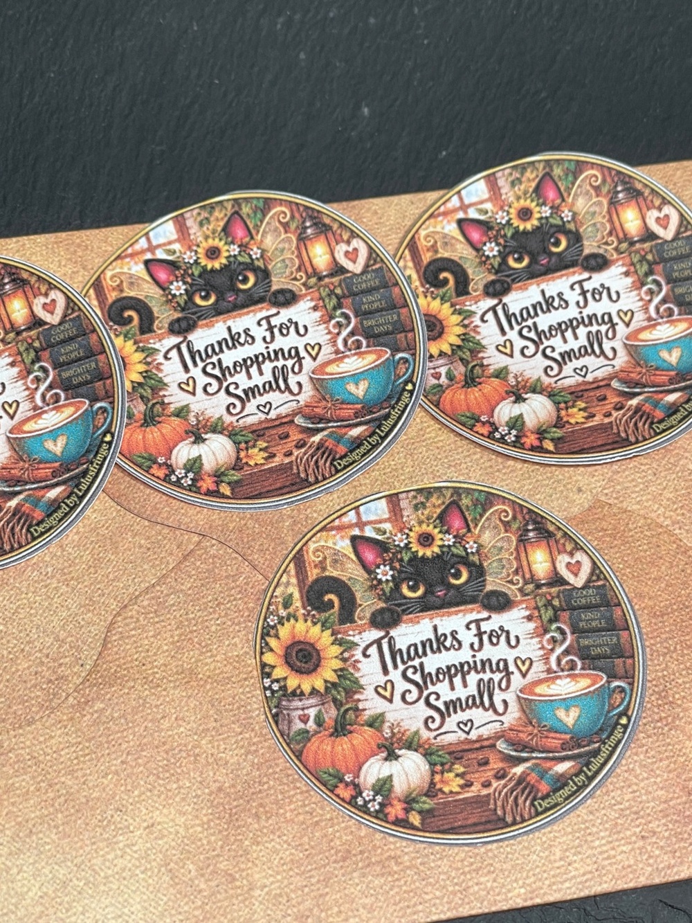 48/$25 Artisan Thank You Stickers — Autumn Sunflower Teal & Pumpkin Palette - Picture 2 of 6